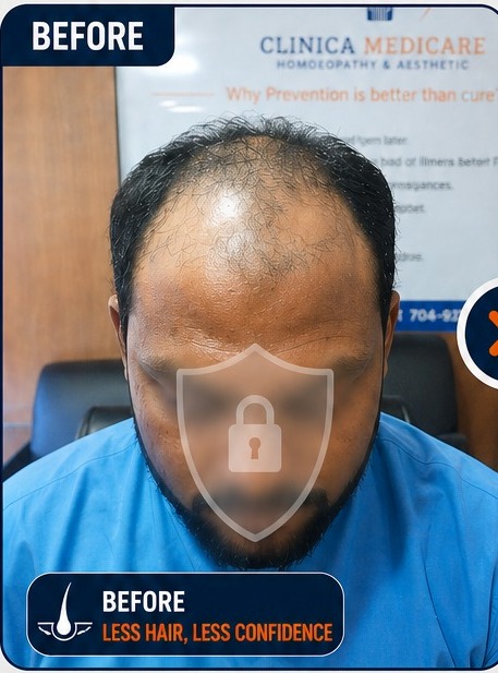 Before hair restoration treatment at Clinica Medicare